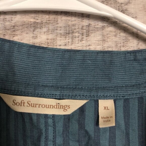 SOFT SURROUNDINGS Womens TOP 3/4 Sleeve BLUE Stripe One Button Size XL with Tank - Picture 3 of 10